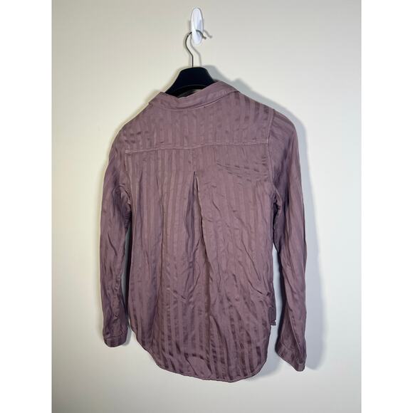 Anthropologie Cloth & Stone Mauve Striped Button Blouse Long Sleeve Size Small - Picture 5 of 9